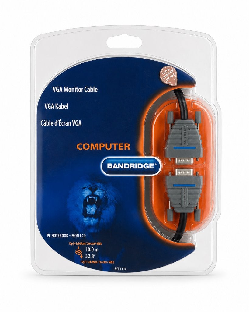 Bandridge BCL1110 VGA Kabel 10M – 15-Pin D-Sub Male-Male, 10 meter of meer, ., Nieuw, Ophalen of Verzenden