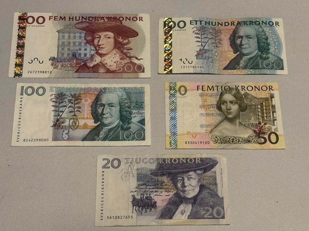 Zweden set van 5 biljetten 500-100-50-20 Kronor / Kroon, Ophalen of Verzenden