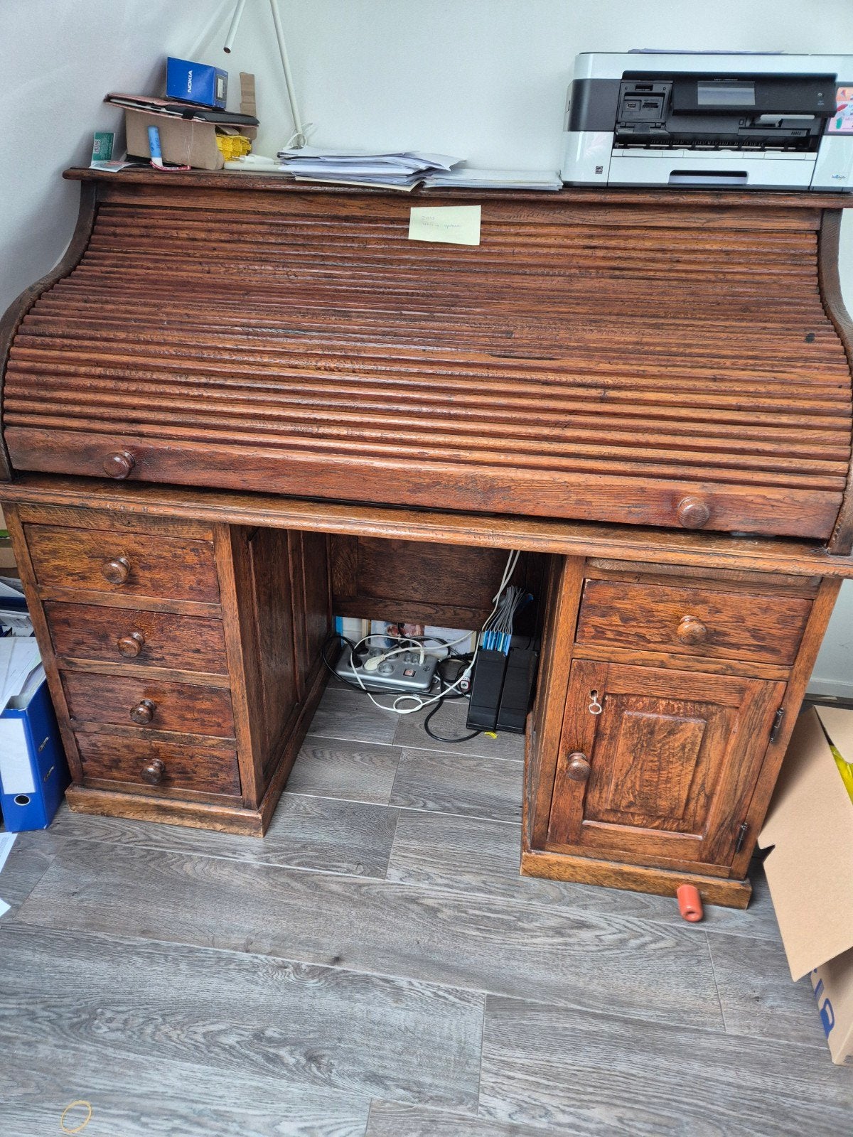 Eiken Rolbureau - Antiek Bureau met Jalousie, Ophalen