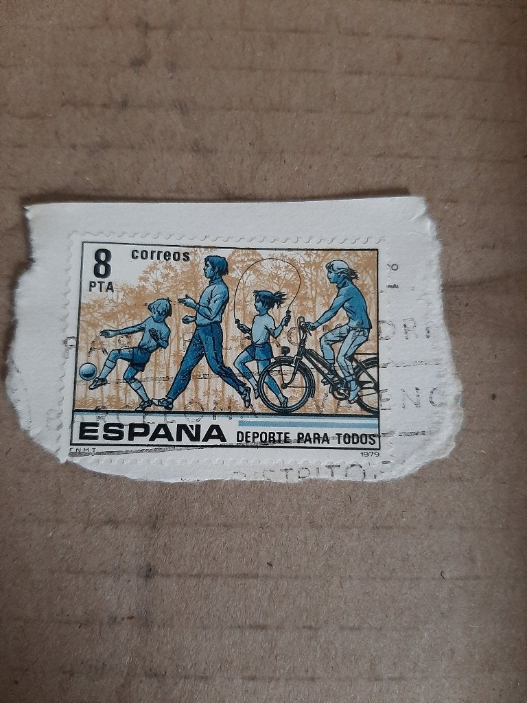 1979 Spanje Sport voor allen Fiets, touwtje springen voetbal, Verzenden, Gestempeld