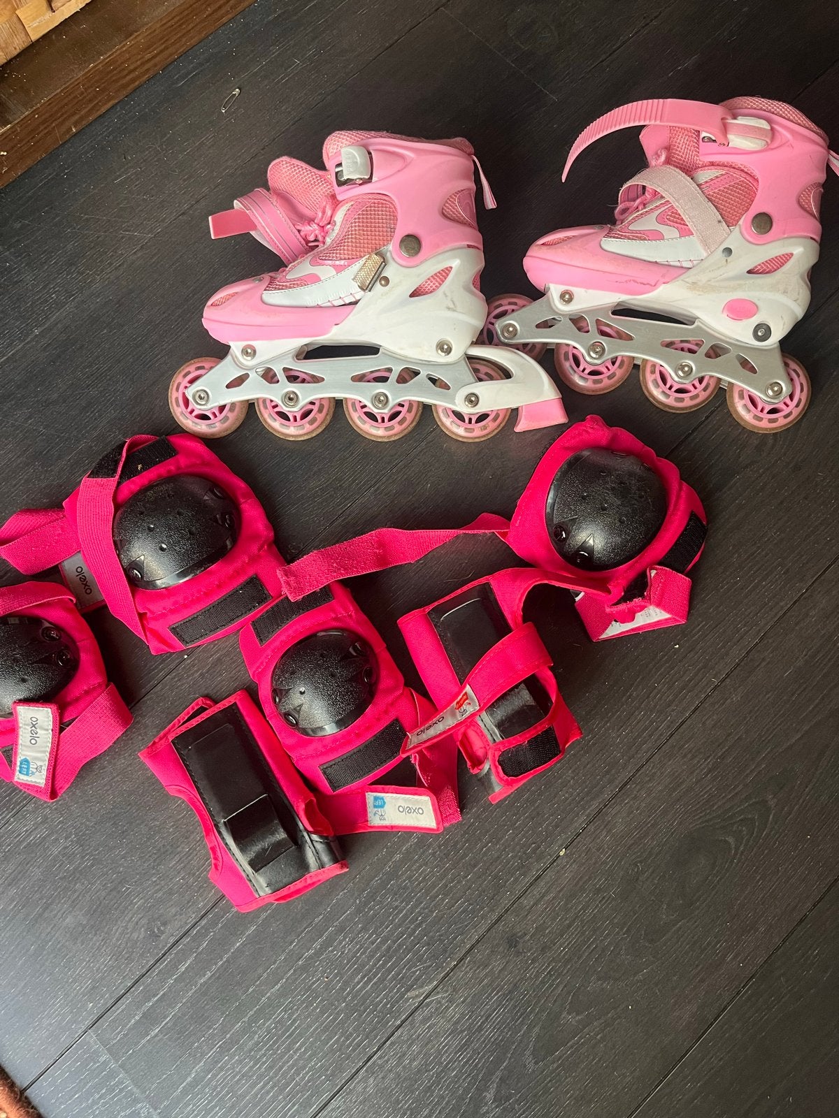 Oxelo skeelers roze verstelbaar maat 35-38 met bescherming, Overige merken, Kinderen, Ophalen of Verzenden, Inline skates 4 wielen