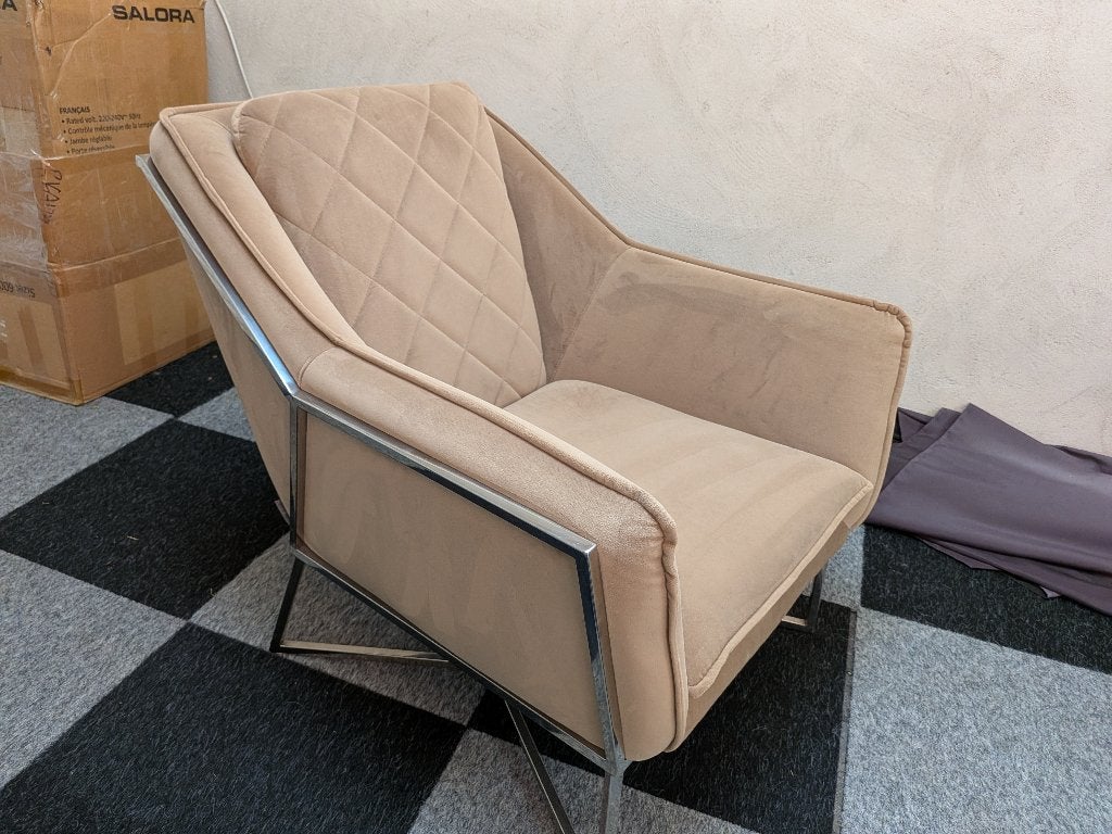 Riviera Maison Walker Park armchair velvet fauteuil creme, Ophalen, Overige kleuren, Zo goed als nieuw, Metaal