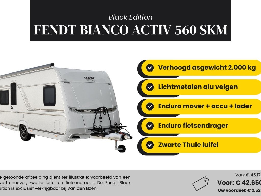 Fendt Bianco Activ 560 SKM Black Edition Actiepakket, Caravans en Kamperen, Caravans, Rondzit, Bedrijf, Overige typen, Schokbreker
