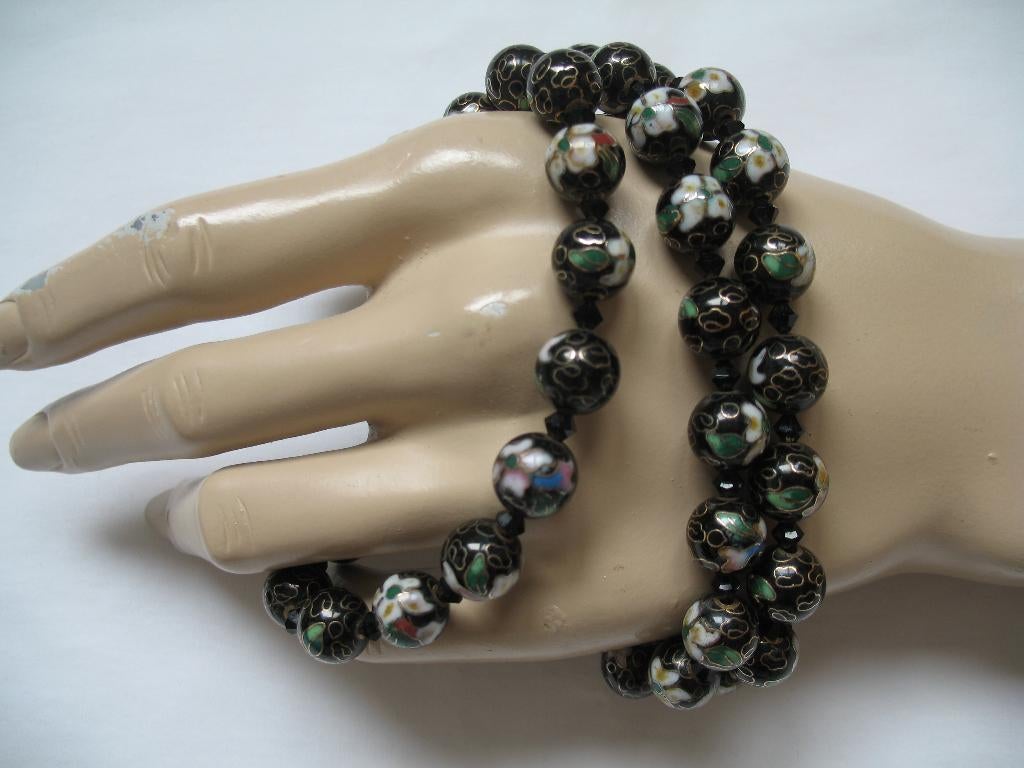 Ketting cloisonné kralen Zwart met Groen /Goud, Ophalen of Verzenden, Overige materialen, Ketting, Verguld