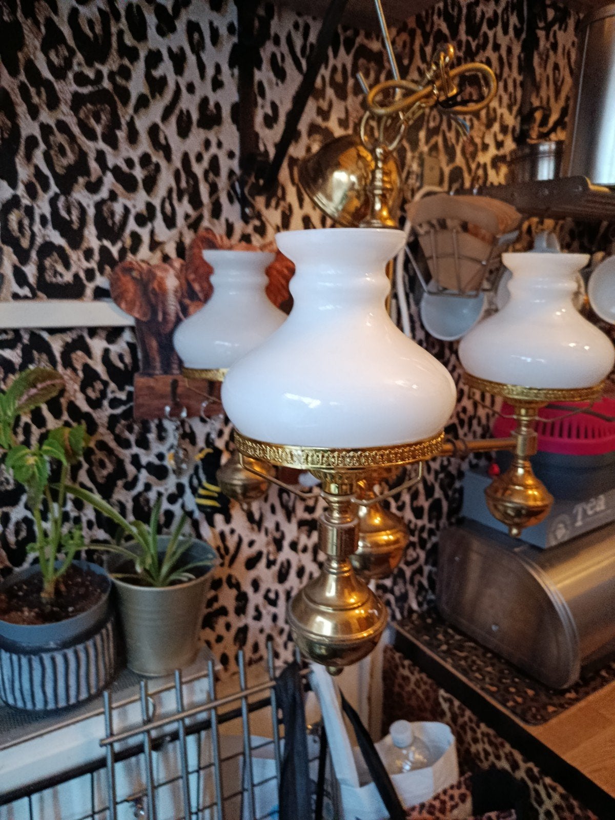 Vintage messing hanglamp / schipperslamp 3-arms, Ophalen of Verzenden