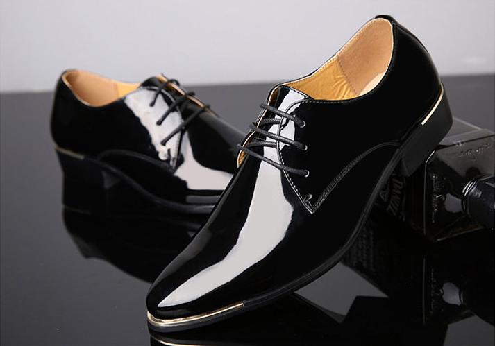 Zwarte lak heren schoenen mannen glimmende leren nette luxe, Verzenden, Nieuw, Zwart