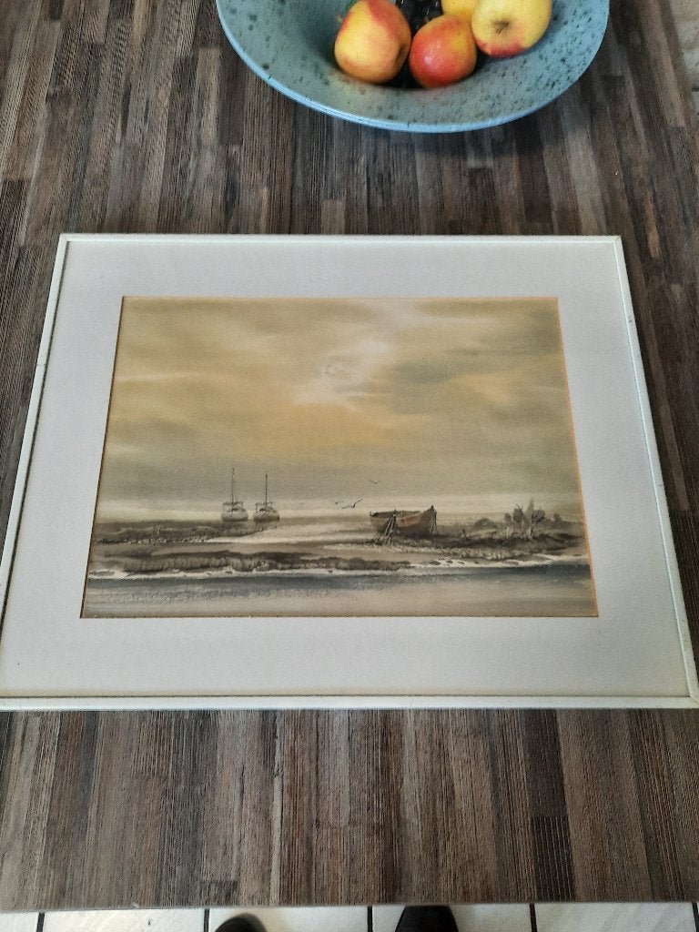 AQAUREL ZEEGEZICHT, Maritiem / water, Achter glas, Oud hollands, Ophalen of Verzenden