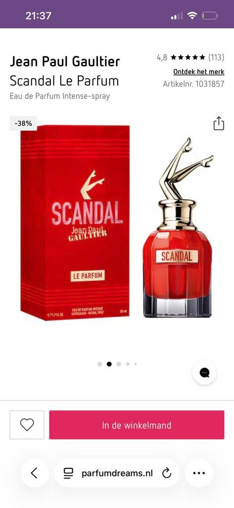 Scandal Jean Paul Gaultier parfum intense 80 ml, Ophalen of Verzenden, Zo goed als nieuw