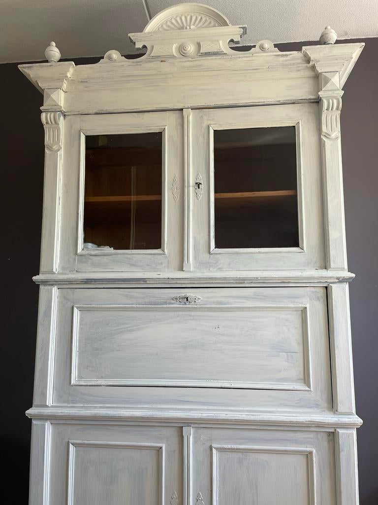 Antieke secretaire kast - Wit geverfd, Antiek en Kunst, Ophalen