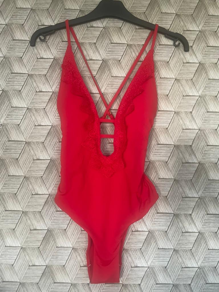 Rood badpak maat 34, Ophalen of Verzenden, Zo goed als nieuw, Rood, Badpak