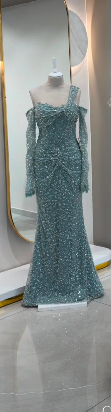 Elegante Zeegroene Galajurk met Pailletten, Maat 38/40 (M), Galajurk, Ophalen of Verzenden, Zo goed als nieuw
