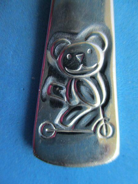 (KB5193) Kinderbestek TEDDY op step lepel groot, Ophalen of Verzenden, Gebruikt
