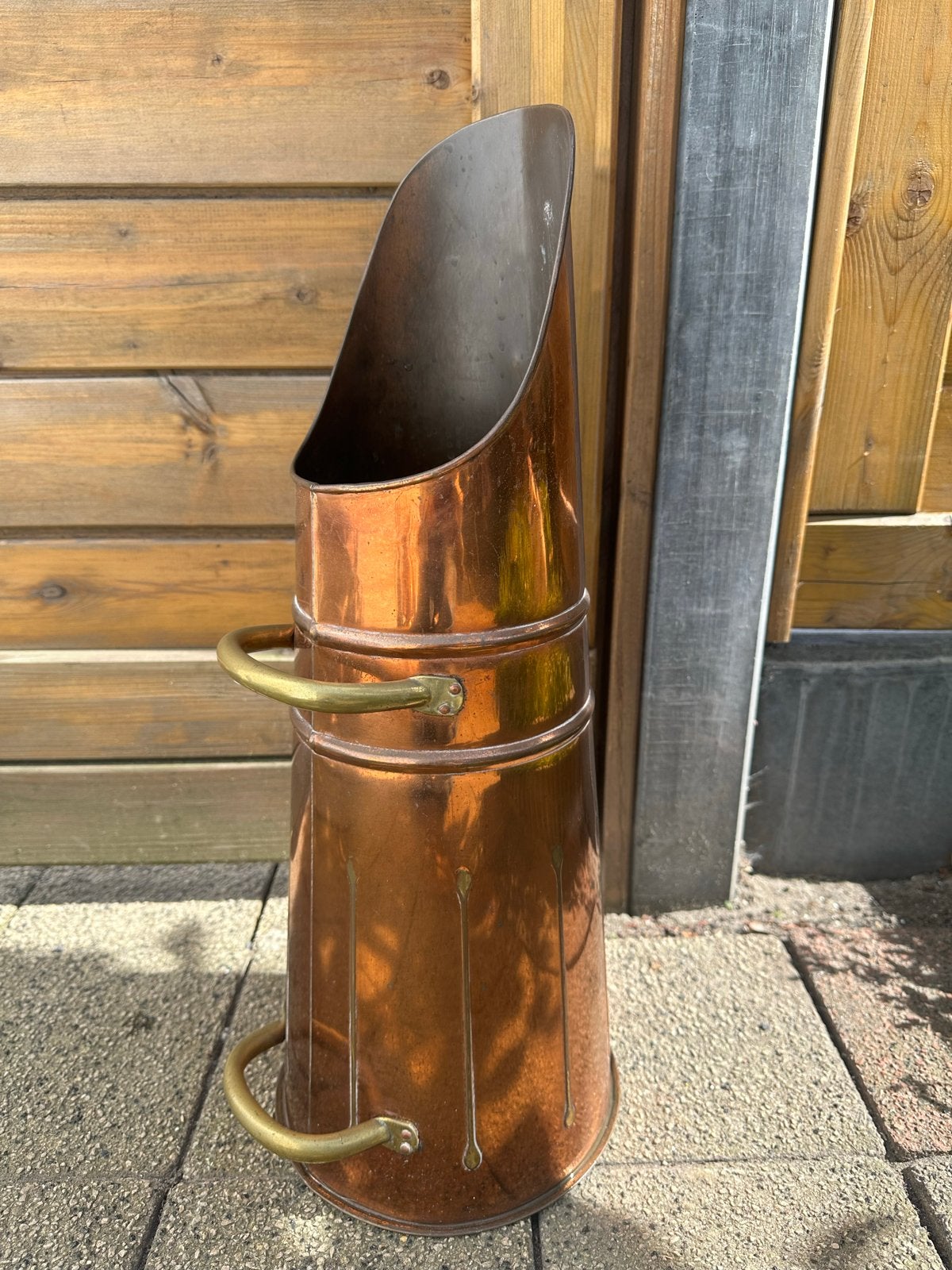 Antieke Koperen Kolenkit met Messing Handvatten, Ophalen of Verzenden, Koper