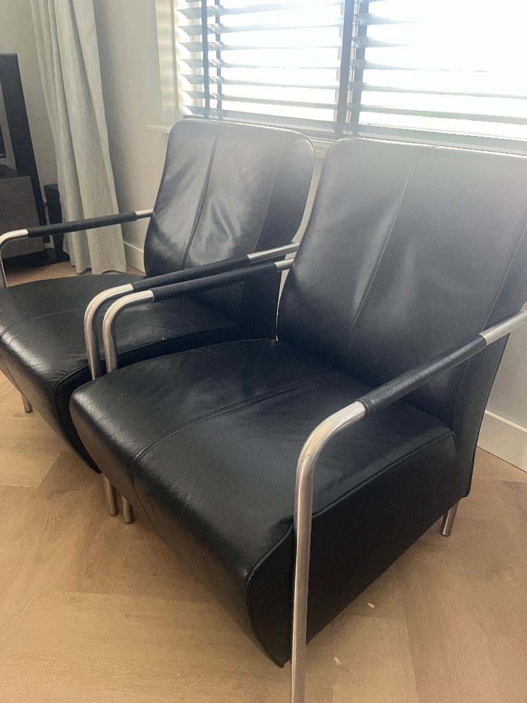 Gratis op te halen leren fauteuils, Huis en Inrichting, Stoelen, Ophalen, Gebruikt, Twee, Zwart