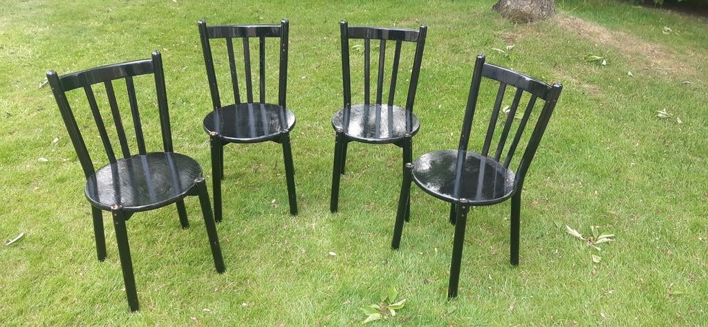 4 houten stoelen zwart gelakt, Ophalen, Gebruikt, Zwart, Vier