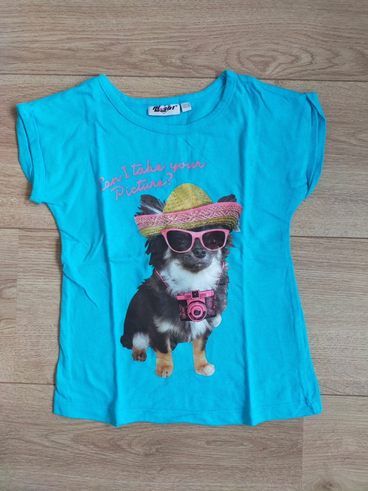 Zgan! Schattig blauw shirt met hondje van Scapino!Mt 110/116, Kinderen en Baby's, Kinderkleding | Maat 110, Meisje, Ophalen of Verzenden