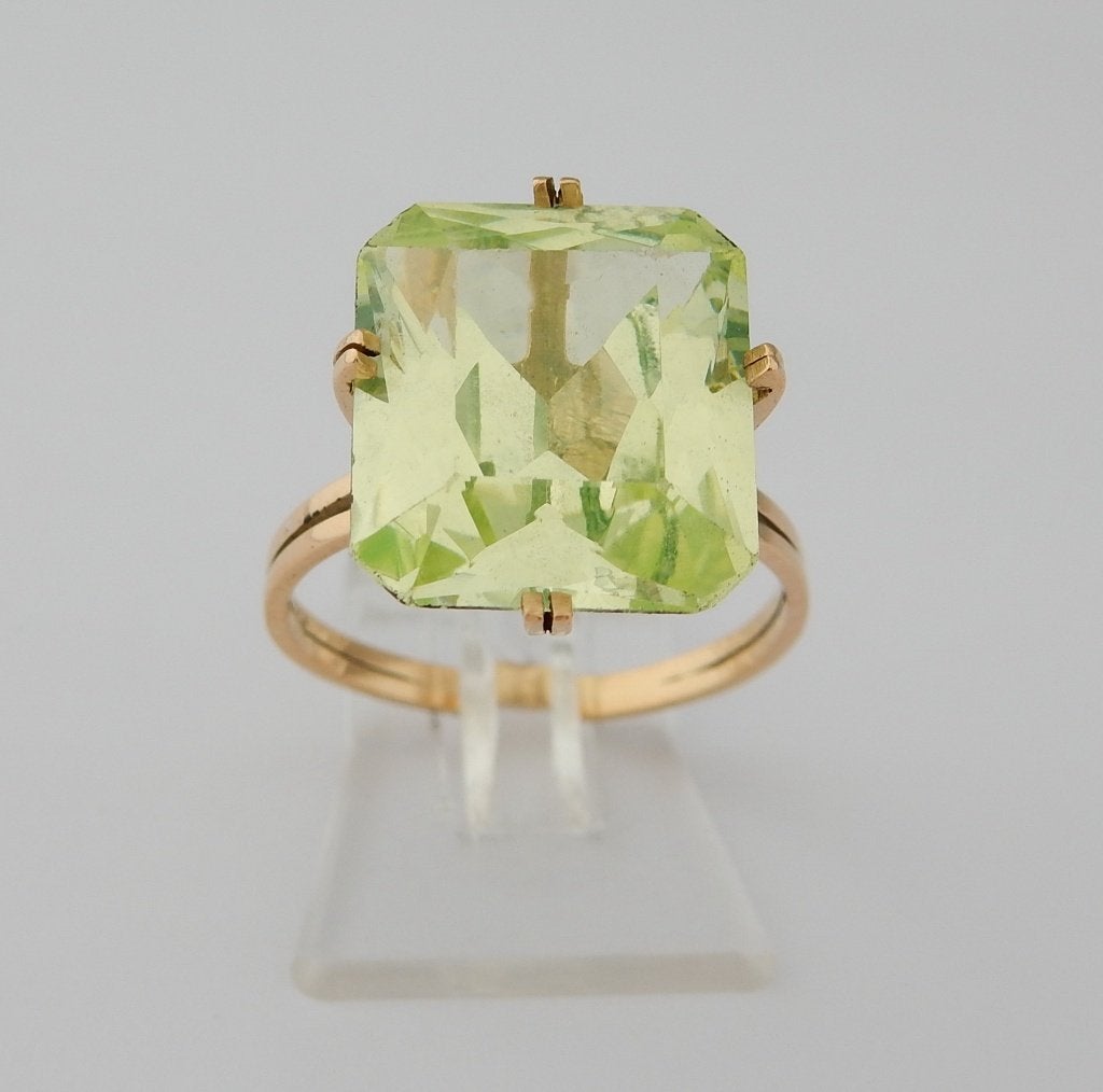 18 karaat Gouden Ring Damesring Groene edelsteen Peridoot, Jw, Verzenden, Nieuw, 17 tot 18