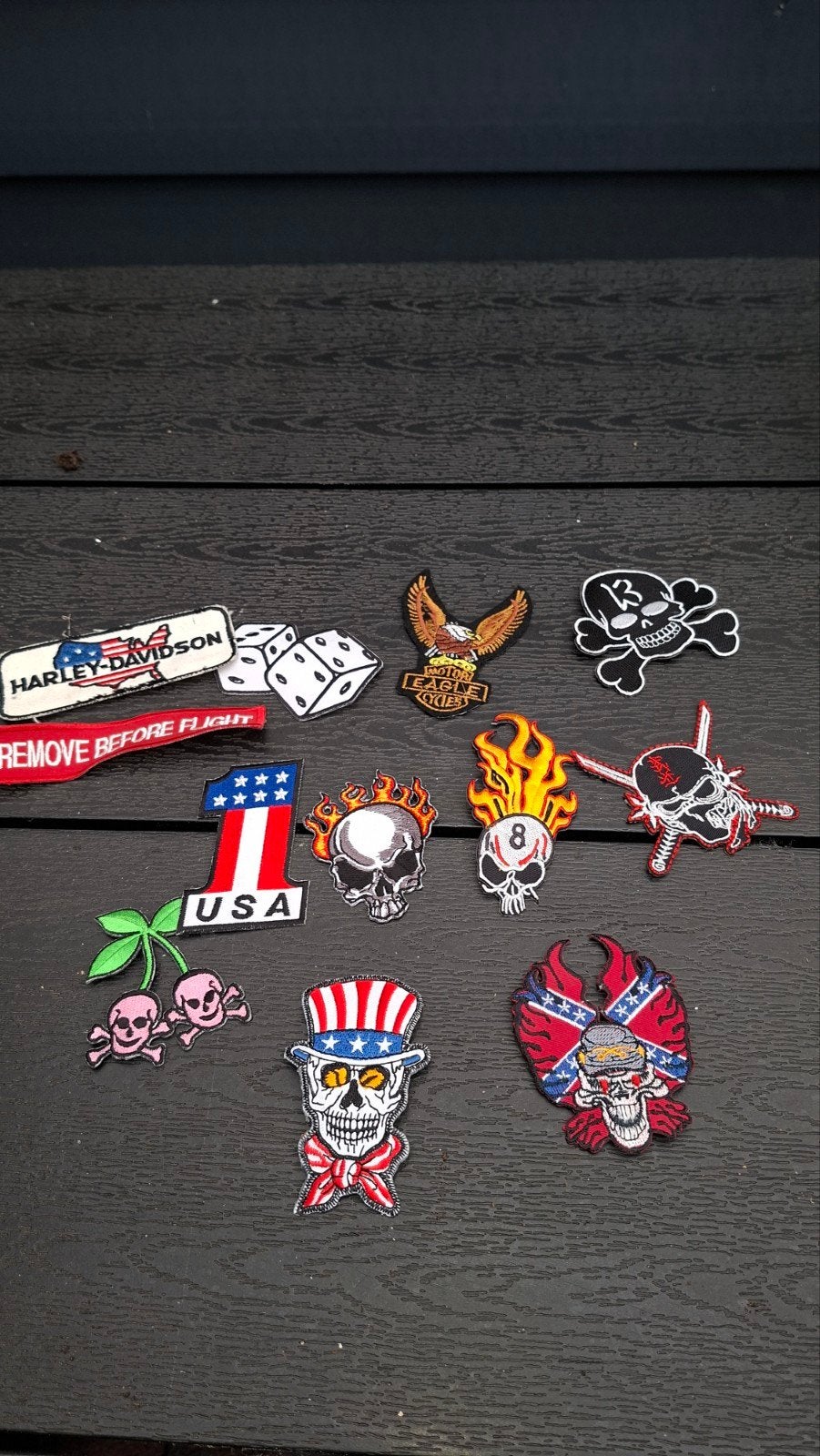 Diverse Geborduurde Patches - Harley, Skulls, USA, Ophalen of Verzenden, Gebruikt, Meerdere plaatjes