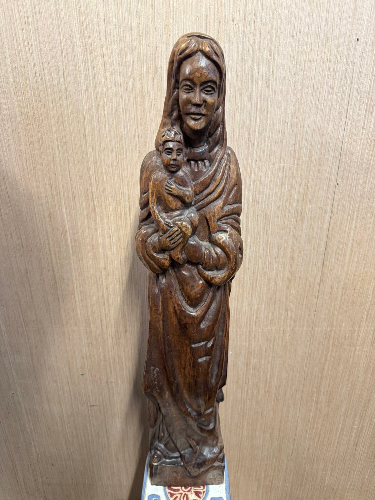 groot houten Mariabeeld met kindje Jezus – 70 cm, Antiek en Kunst, Ophalen of Verzenden