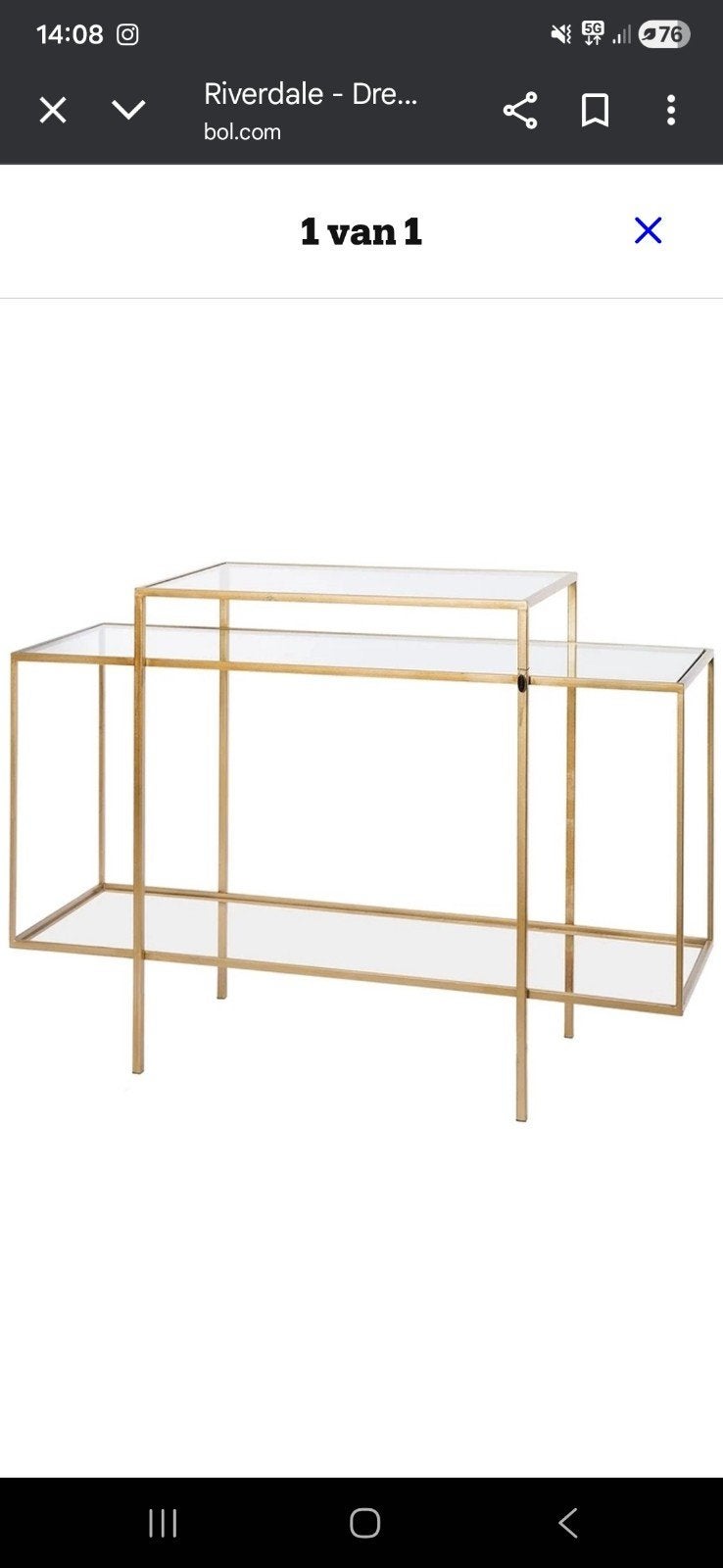 Riverdale Bijzettafel Amaro Goud met Kunststof Plankjes, Ophalen, Modern, Luxe, Glamour, Metaal of Aluminium, Zo goed als nieuw