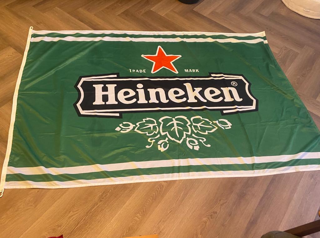 Mooie vintage heineken vlag, Ophalen, Zo goed als nieuw, Reclamebord, Plaat of Schild, Heineken