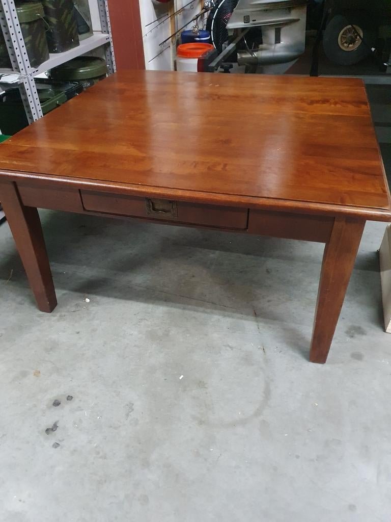 Houten teak  vierkante salon tafel met lade, Gebruikt, 50 tot 100 cm, Vierkant, Minder dan 50 cm
