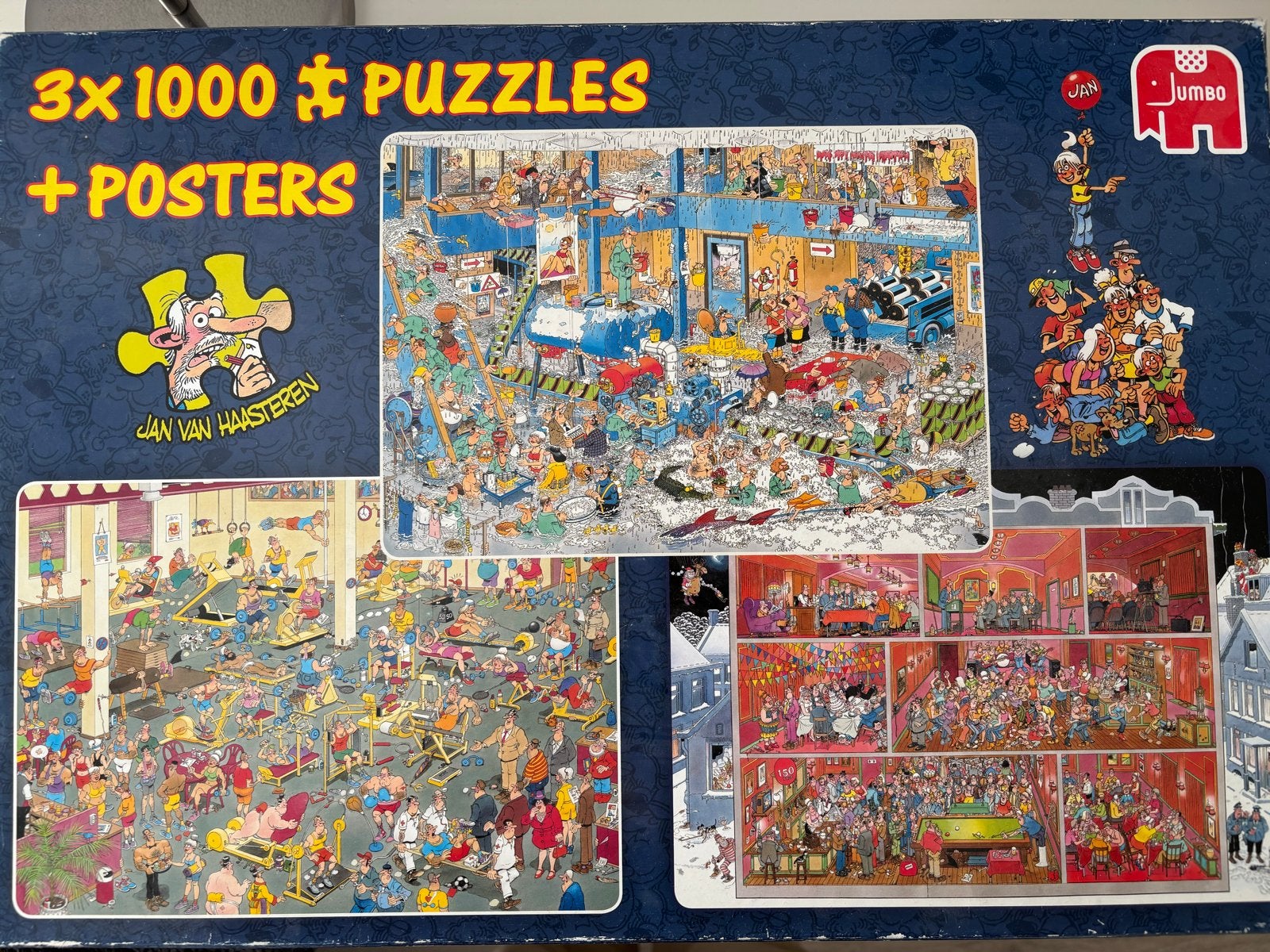 Jan van Haasteren 3x 1000 stukjes puzzels + posters, Ophalen, 500 t/m 1500 stukjes, Gebruikt, Legpuzzel