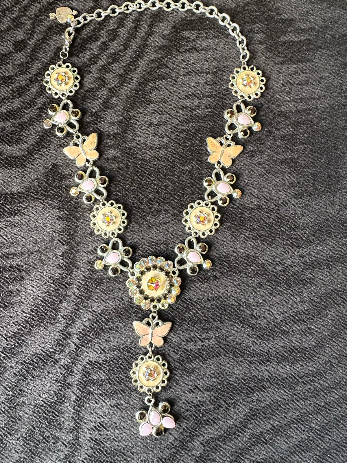 Dolce Luna Halsketting met vlinders en bloemen, Sieraden, Tassen en Uiterlijk, Kettingen, Met kristal, Overige materialen, Gebruikt
