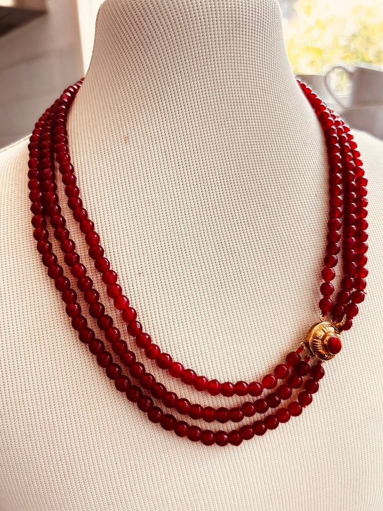 Vintage Carneool Ketting met 14 Karaat Gouden Slot, Ophalen of Verzenden, Goud, Ketting, Met edelsteen