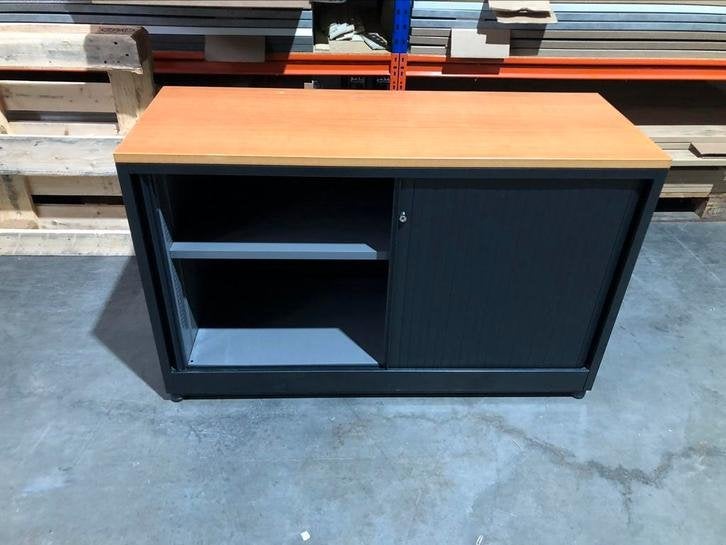 Zwarte Ahrend roldeurkast/archiefkast/ printerkast, Niet ingevuld, Kunststof, 100 tot 150 cm, Niet ingevuld