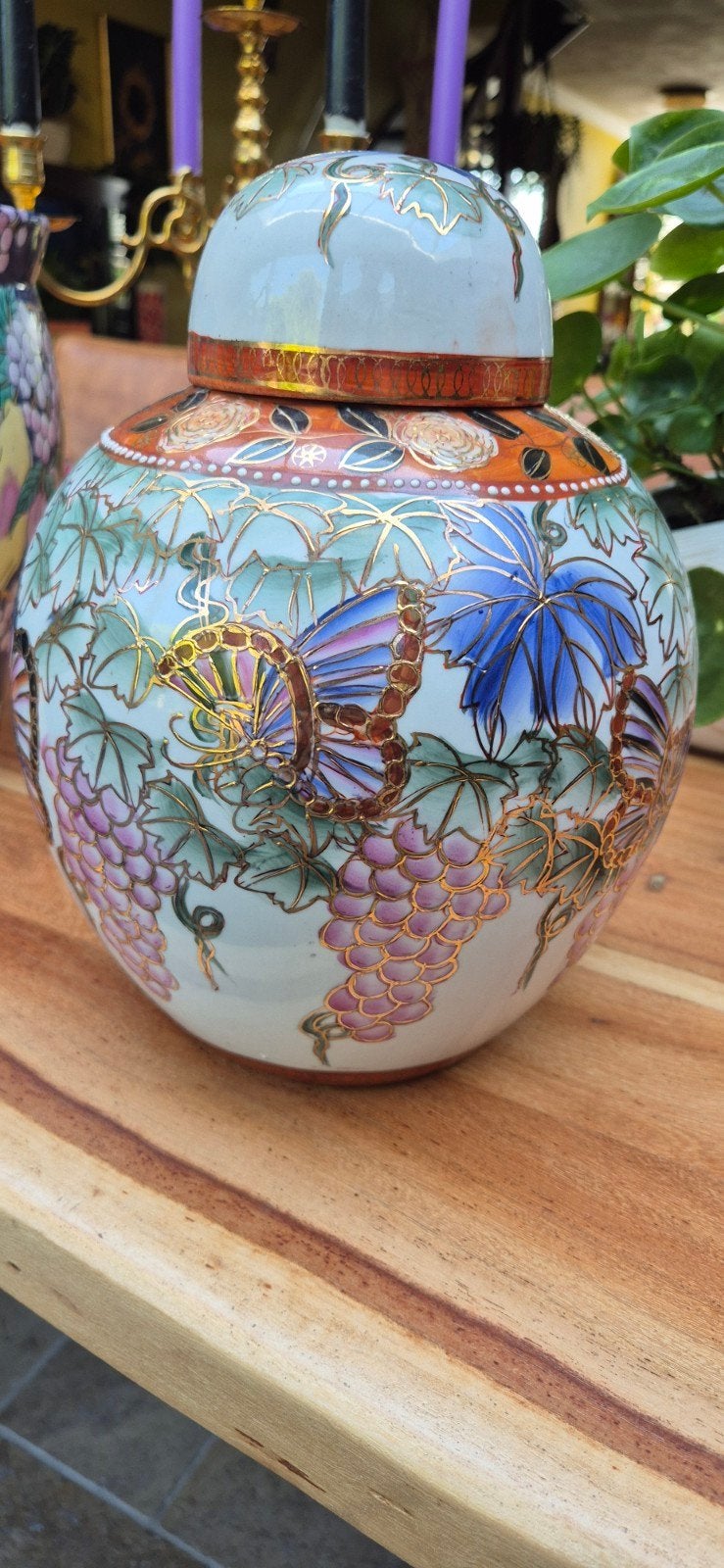 Antieke Chinese Gemberpot - Vlinders, Druiven & Bloemen, Antiek en Kunst, Antiek | Porselein, Ophalen of Verzenden