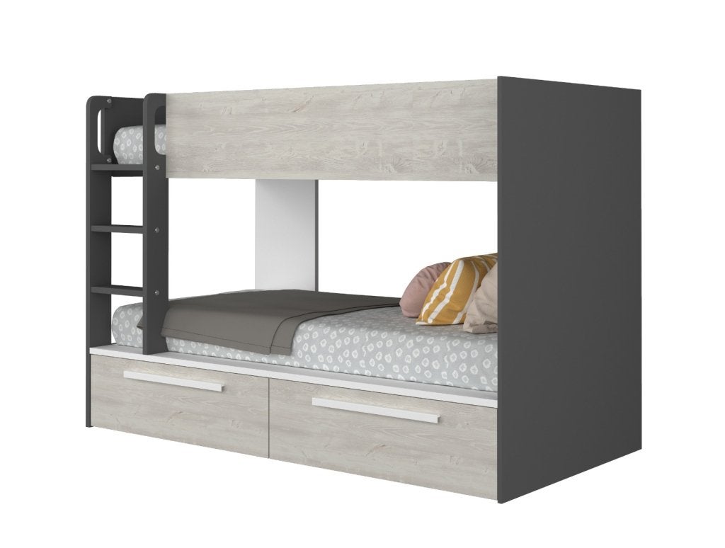 Jules stapelbed met twee lades - 90x200 - Antraciet, Niet ingevuld, Niet ingevuld, Niet ingevuld