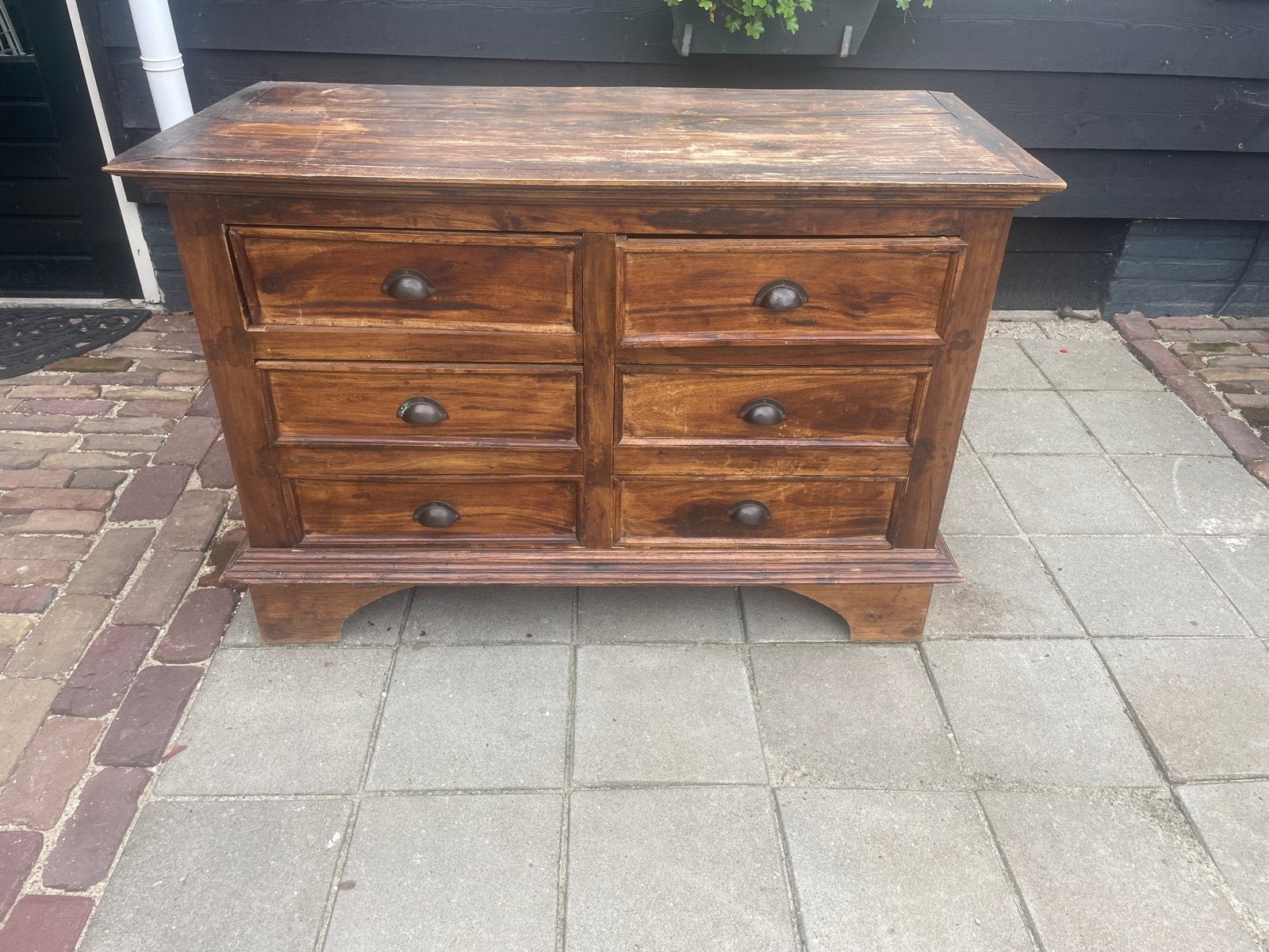 Massief houten ladekast met 6 laden, Ophalen, Gebruikt, 5 laden of meer, 100 tot 150 cm