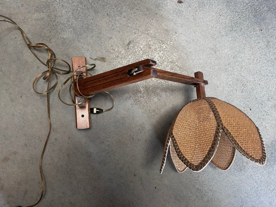 Vintage rotan retro schaarlamp wandlamp harmonicalamp, Ophalen, Zo goed als nieuw