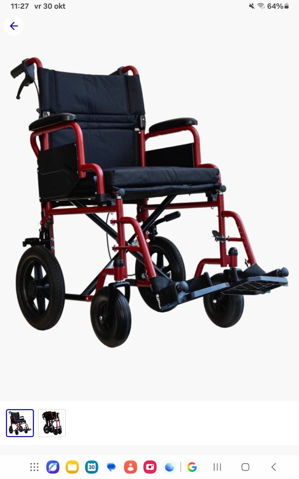 Te koop en zo goed als nieuwe opvouwbare rolstoel, Ophalen, Zo goed als nieuw, Duwrolstoel