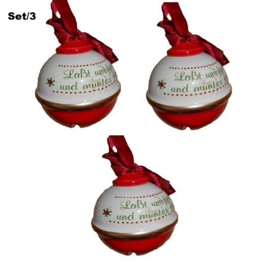 Kerstbal keramische kerstbel set/3 Nieuw!, Verzenden, Nieuw, Versiering, Kerst of Sinterklaas