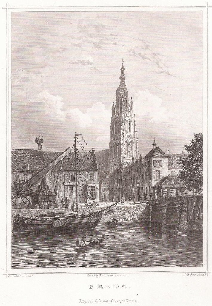 Breda Staalgravure Terwen 1858, 1800 - 1899, Stadsgezicht, Ophalen of Verzenden, 18 cm
