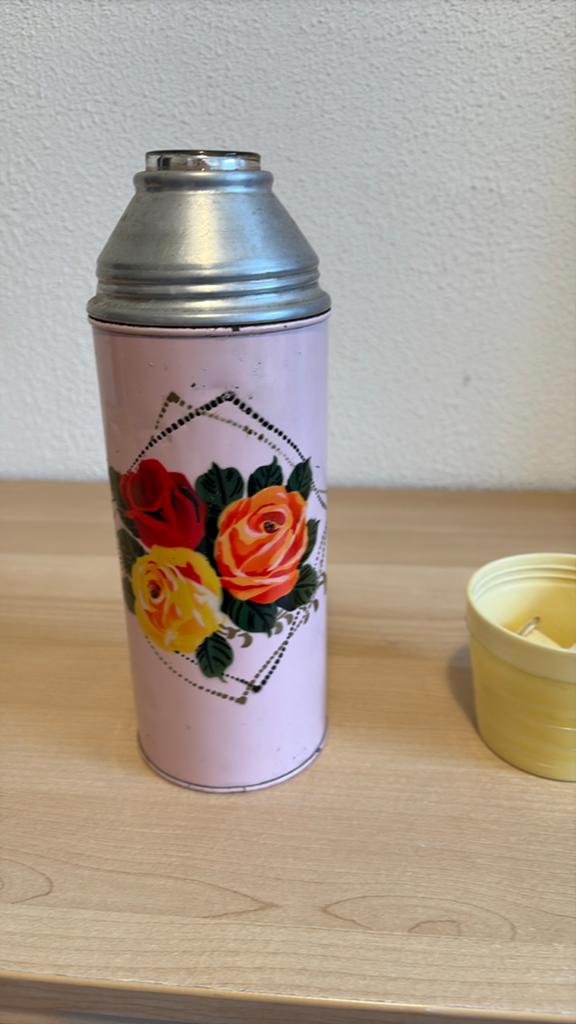 Vintage Rozen Thermosfles - Roze met Bloemmotief, Ophalen of Verzenden