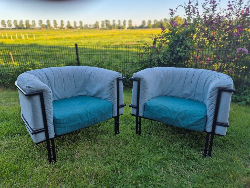 2 fauteuils en bijbehorend tafeltje, Ophalen, Gebruikt, Overige materialen, 75 tot 100 cm