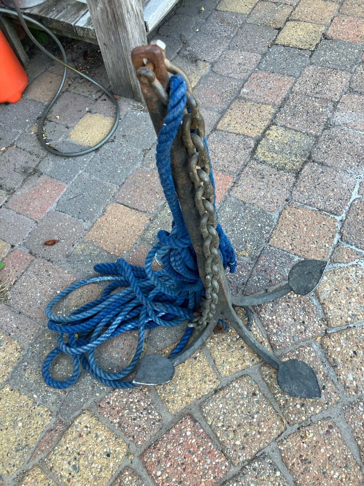Anker met ketting en touw, Ophalen of Verzenden, Gebruikt, Lijn of Blok