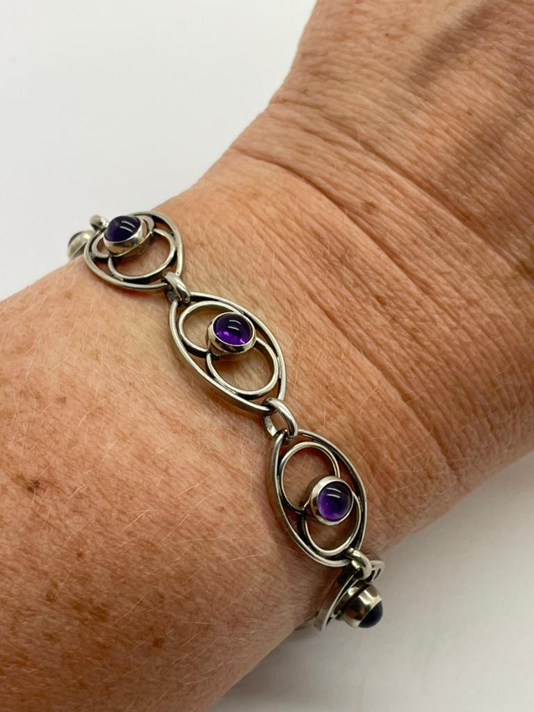 E125 Prachtige zilveren armband amethist, Sieraden, Tassen en Uiterlijk, Antieke sieraden, Ophalen of Verzenden, Zilver, Armband