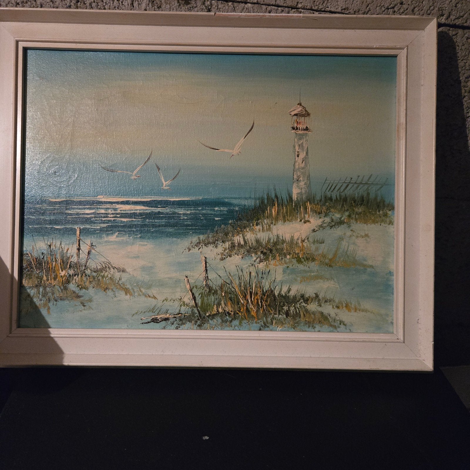 Schilderij 'Vuurtoren aan Zee' gesigneerd H. van Meegeren, Antiek en Kunst, Maritiem / water, Doek, Realistisch, Ophalen of Verzenden