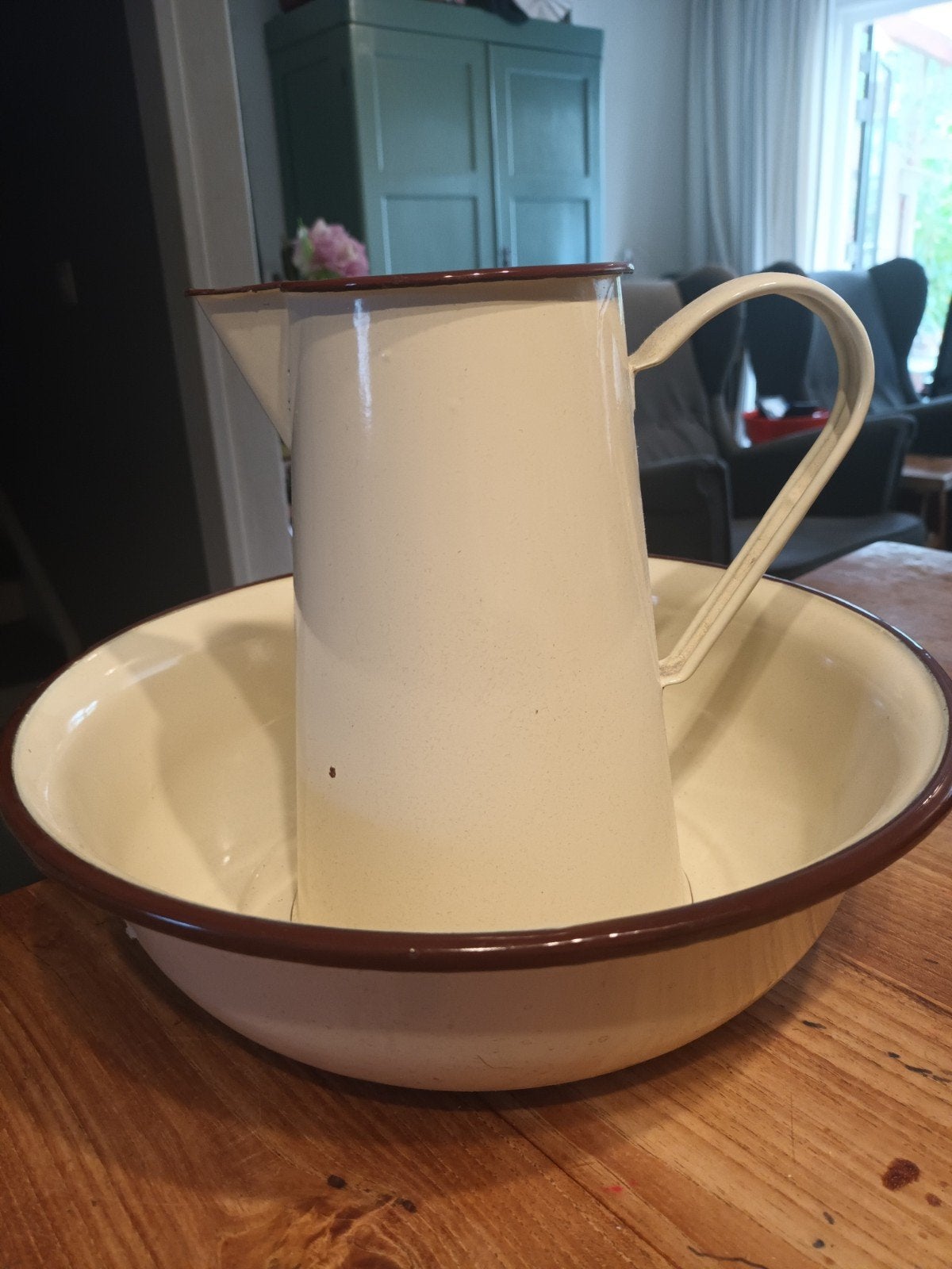 emaille waskom schaal met kan broccante vintage, Ophalen