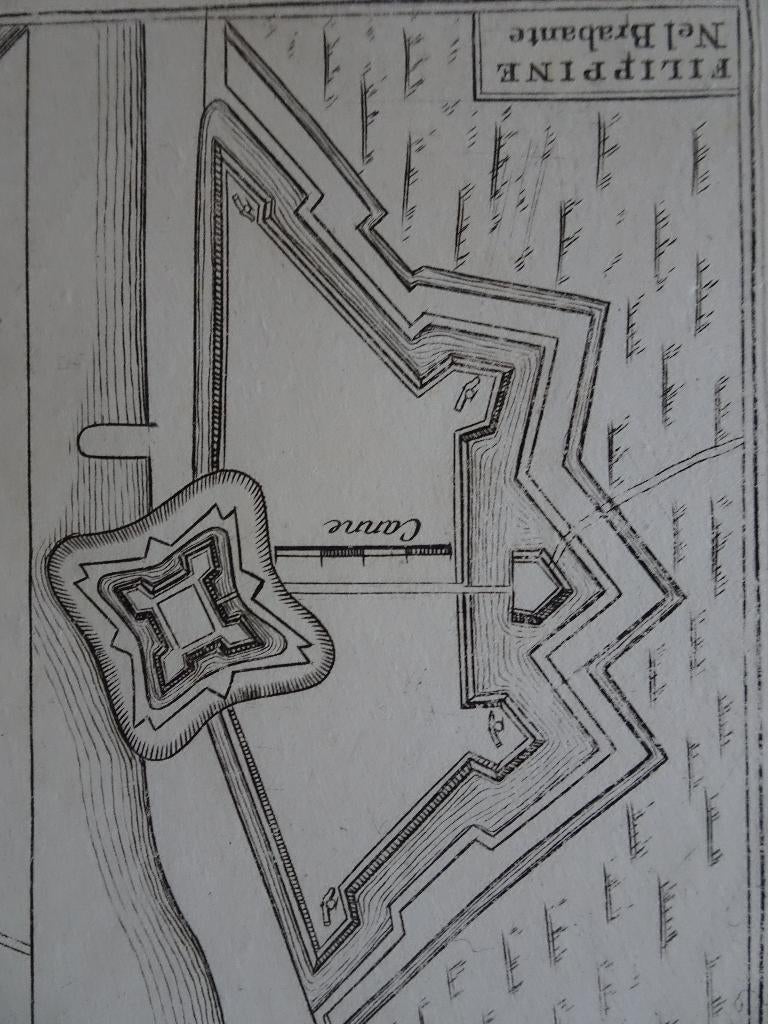 Gravures forten Philippine Steenbergen Brabant, ca 1680, Verzenden, Cartografie, Origineel, 1600 - 1699