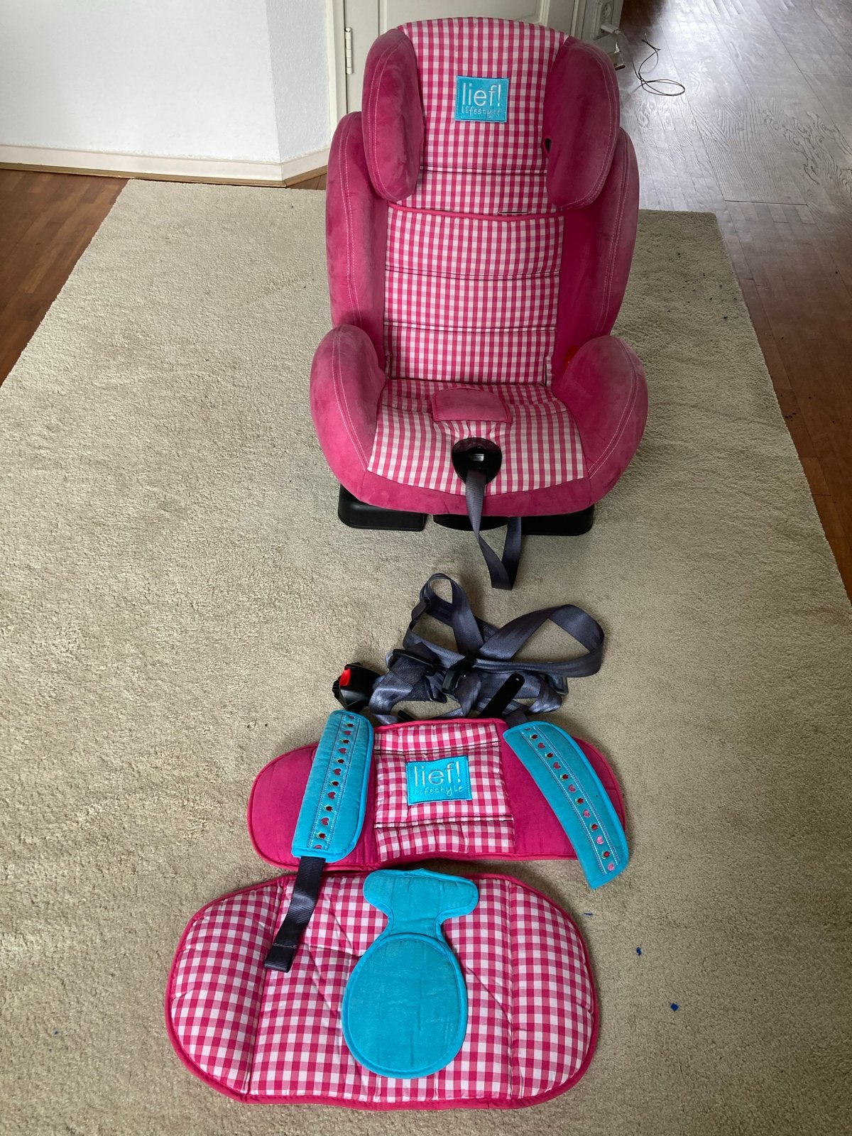Lief! Lifestyle Autostoel Roze Geruit met Zijbescherming, Kinderen en Baby's, Autostoeltjes, Zijbescherming, 9 t/m 36 kg, Ophalen