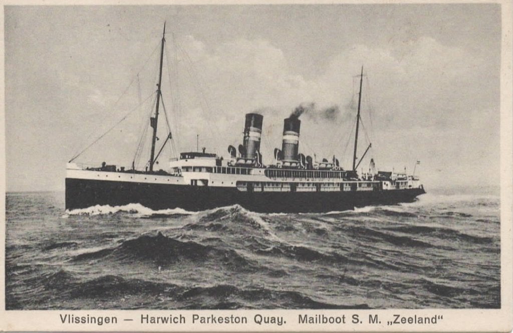 Vlissingen Harwich Parkeston Quaij. Mailboot S. M. Zeeland, Verzamelen, Ansichtkaarten | Nederland, Verzenden, 1920 tot 1940, Gelopen