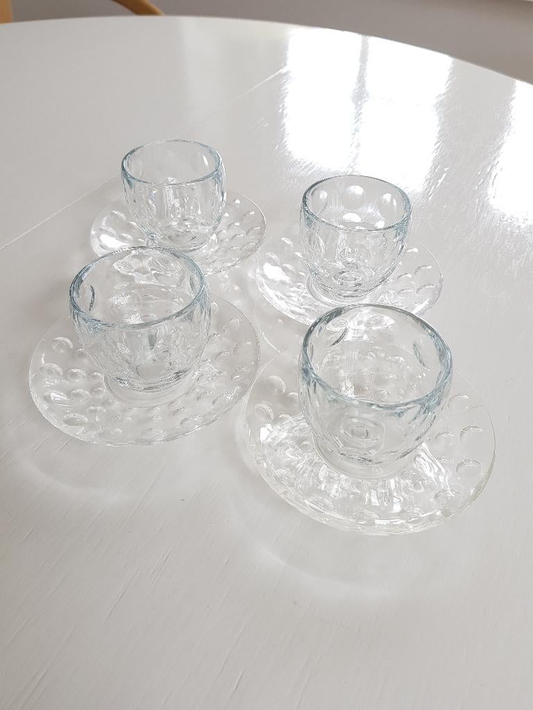 Guzzini 5 x kop en schotel espresso, Ophalen of Verzenden, Overige stijlen, Kop(pen) en/of Schotel(s), Glas