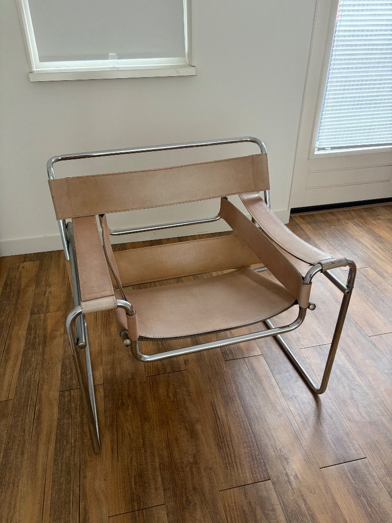 Marcel breuer stoel (echt of replica), Huis en Inrichting, Stoelen, Ophalen, Gebruikt, Bruin, Art deco