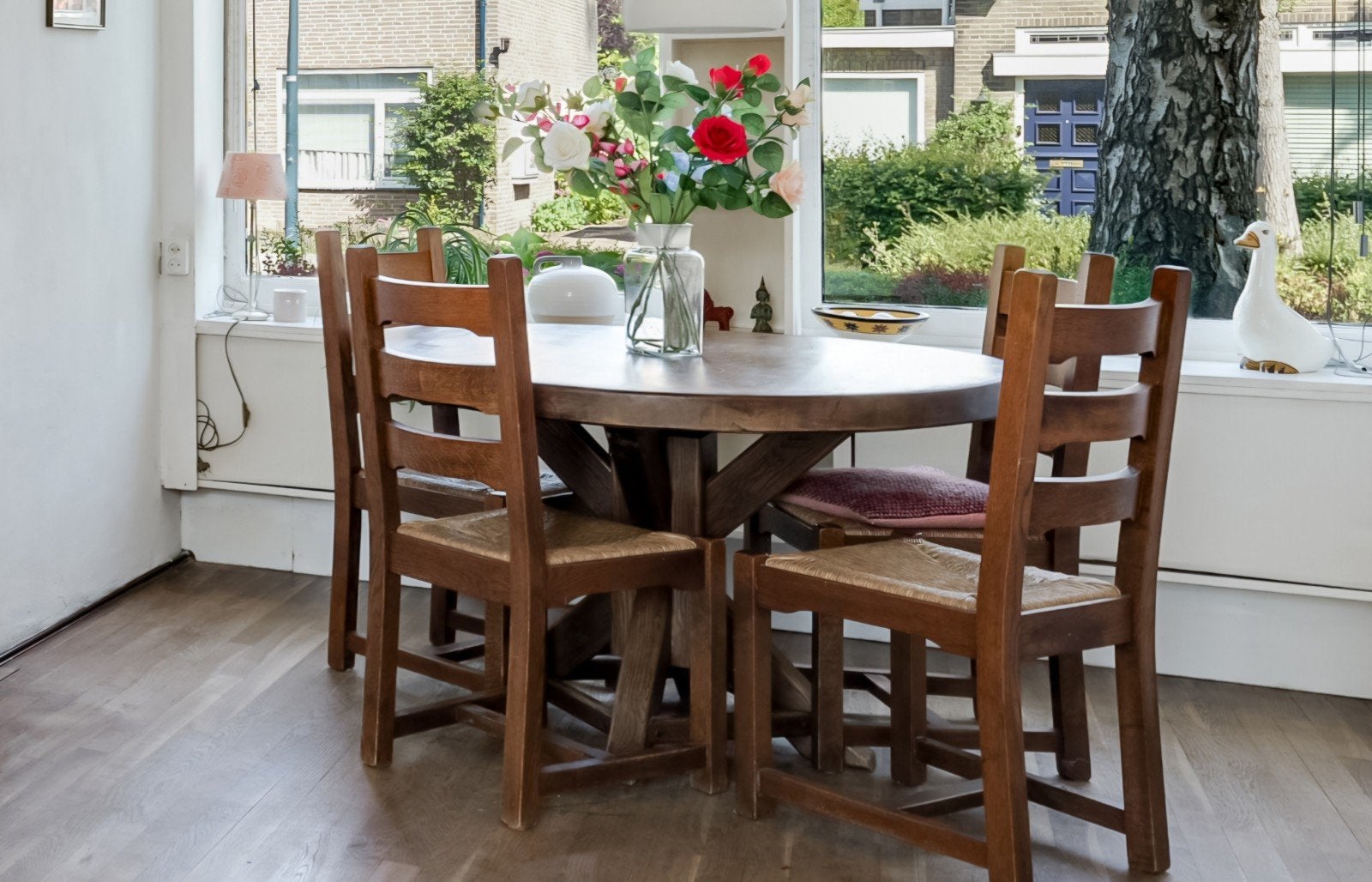 Eikenhouten eettafel, exl de stoelen, Huis en Inrichting, Tafels | Eettafels, Gebruikt, 100 tot 150 cm, 100 tot 150 cm, Rond, Ophalen
