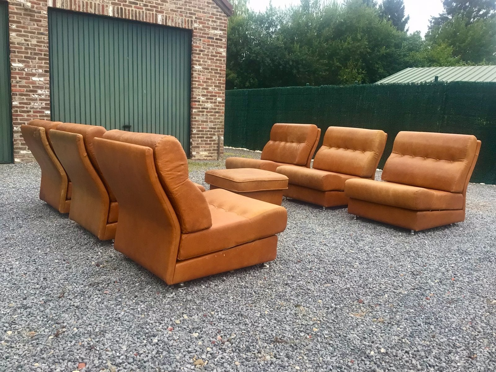 Vintage  jaren 70 Lederen Modulaire Lounge Elementen, Huis en Inrichting, Banken | Complete zithoeken, Ophalen, Gebruikt